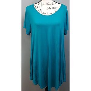 Look & Love T Shirt Dress Womens XL Blue Solid Rayon Loose Fit Summer Round Neck